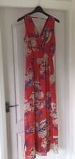 Image of QUIZ Red Floral Chiffon Dress Size UK 8