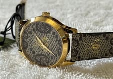 Image of Gucci G-Timeless YA1264068 bee gold tone canvas leather 38mm Ladies Watch