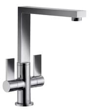 Image of Franke Bern Square Style Twin Lever Swivel Spout Mono Mixer Chrome Kitchen Tap