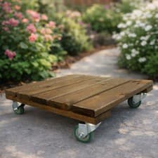 Image of Plant Pot Caddy Mover Wooden Trolley Stand Wheel Garden Planter Heavy Duty Large