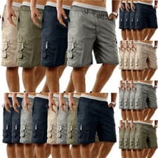 Image of Pack Of 4 Mens Cargo Shorts Combat Style Elasticated Waist Summer Holiday Wear