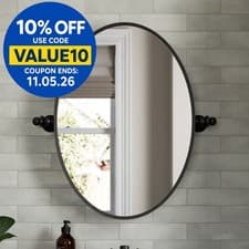 Image of 500 x 700mm Black Wall Mounted Bathroom Mirror Framed Oval Traditional Adjustabl