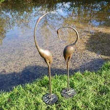 Image of Modern Cranes Bronze Metal Garden Ornaments
