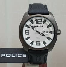 Image of New Genuine POLICE Mens Watch Gunmetal case Leather strap RRP£189 boxed (A12