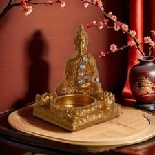 Image of Candle Holder Resin Buddha Statue Tea Light Holder for Temple Desktop Party