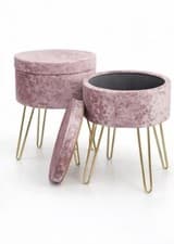 Image of Pink Velvet Storage Footstool Stool Ottoman Gold Hairpin Legs Seat Round 38cm