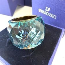Image of Swarovski NIRVANA Cocktail Ring Aqua Blue Crystal Gold Tone Size 52 L New in Box