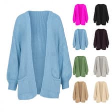 Image of Women Chunky Knitted Oversize Cardigan Ladies Balloon Sleeve Long Short Cardigan