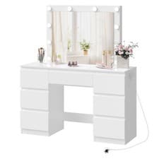 Image of WOLTU Dressing Table w/ Led Lights Mirror 7 Drawers Multi-Socket Makeup Desk