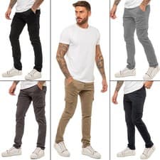 Image of Enzo Cargo Trousers Mens Slim Fit Combat Chinos Cotton Stretch Work Pants
