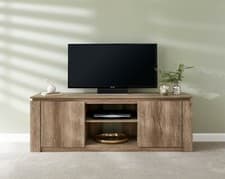 Image of Large Oak TV Media unit stand cabinet Oak Veneer 3D finish Canyon
