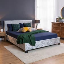 Image of Emma Modern Italian Silver Fabric Bed Frame Plush Velvet Fabric - UK Handcrafted