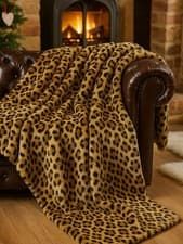 Image of Large Luxury Leopard Print Faux Fur Throw Blanket, Super Soft Plush, Warm Cosy