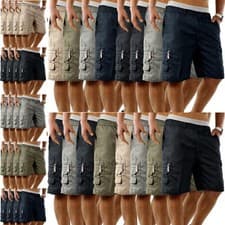 Image of Pack Of 4 Mens Elasticated Shorts Cargo Multi Pocket Multipack Holiday Shorts