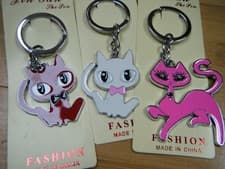 Image of PINK LARGE CAT FELINE METAL KEYRING HANDBAG CHARM KEYCHAIN UK SELLER FREE P&P