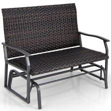 Image of Costway Outdoor Glider Bench 2-Person Rattan Rocking Chair Garden Loveseat