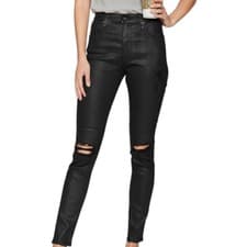 Image of AG Adriano Goldschmied Jeans Women’s 27 Black Coated Skinny Distressed Mid-Rise