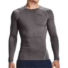 Image of Under Armour HeatGear Armour Mens Compression Top Grey Long Sleeve Gym Excerise