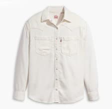 Image of Levis Women's Teodora Western Long-Sleeve White Denim Shirt Size Small