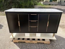 Image of 1500mm Dukes Vanity Unit with Carrara Marble Top - Dark Blue & Gold