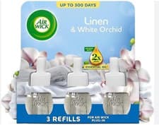 Image of Air Wick Plug in Diffuser Triple Refill, Linen and White Orchid, Long Lasting Fr