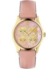 Image of Gucci G-Timeless YA1264132 CAT Mother Of Pearl Gold Pink Leather Ladies Watch