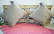 Image of 2 Moroccan handmade cotton cushions Pom Pom cushions Handwoven floor
