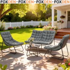 Image of Conversation Set Four-Piece Curved Seat Garden Steel Sofa Set - Grey/Black