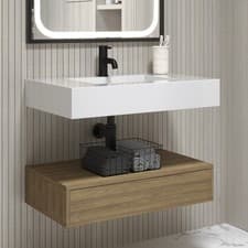 Image of 800mm Wood Effect Wall Hung Vanity Unit with Basin - Oslo BUN/OSL800/95417