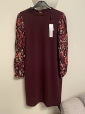 Image of LADIES BNWT ROMAN LONGSLEEVE KNEELENGTH DRESS SIZE UK14 PETITE BURGUNDY