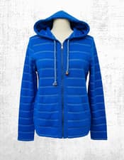 Image of Women’s Fat Face Zip Up Hoodie Blue Textured Cotton Pockets Hooded Stripe Sized