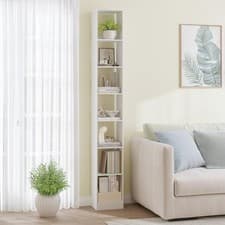 Image of Tall Narrow Bookcase 7 Tier Bookshelf White Storage Shelf Unit