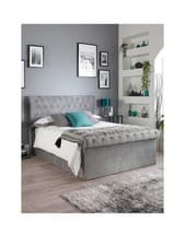 Image of Aspire Chesterfield Fabric Lift Up Storage Bed Double Grey Buttoned