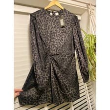 Image of All Saints Green & Black Leopard Print Dress. Lined. Size 12. New