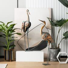 Image of 2-Piece Crane Garden Statue Set Crane Sculpture Statue Decoy Standing Yard Art