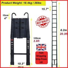 Image of 6.2M Heavy Duty Multi-Purpose Aluminium Telescopic Ladder Step Long Extendable