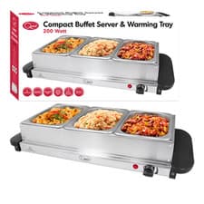 Image of Quest 200 Watt Buffet Server and Hotplate 3 Sections With Lids - Dishwasher Safe