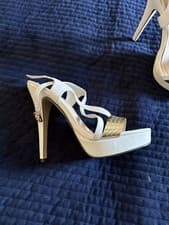 Image of Ladies Dune High Heel Shoes UK Beige with gold strap Size 4