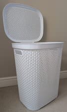 Image of Large Plastic Laundry Bin Clothes Washing Basket Hamper White Grey Tidy Laundry