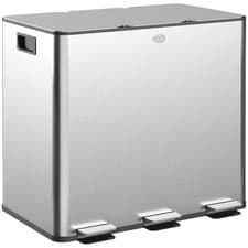Image of HOMCOM 3 x 15L Triple Kitchen Bin Pedal Bin for Recycling and Waste, Silver Tone