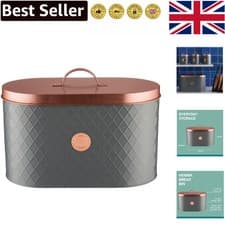 Image of Elegant Grey Coated Steel Bread Bin and Copper Lid - Ideal for Pasta & Breads