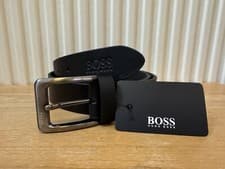 Image of Hugo Boss Black Leather Belt With Metal Buckle 32”34”36”38”40”42”44”46”