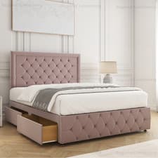 Image of Chesterfield Divan Orthopaedic Bed Set & Plush velvet 24"Headboard Storage 4FT6