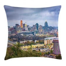 Image of Cincinnati Throw Pillow Cushion Cover Wide Aspect of Bridge