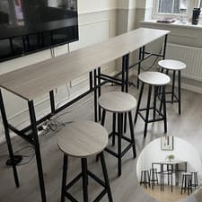 Image of 6 Piece Industrial Bar Table Set 2 Kitchen Breakfast Table 4 Stools Grey Compact