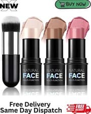 Image of Contour, Highlight, and Blush Stick Set - 3Pcs with Brush, Long-Lasting Formula,