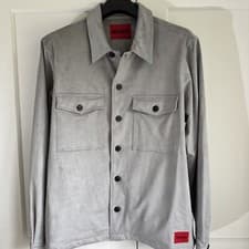 Image of HUGO BOSS ENALU FAUX SUEDE JACKET/OVERSHIRT PASTLE GREY SZ M-L BNWT RRP £169 ❤️