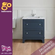 Image of Dark Grey Vanity Unit Classic 800mm Unit & Marble Top 2 Drawer Bathroom Storage