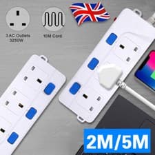 Image of Extension Lead Cable Electric Mains Power 3 Gang Individual Switch Plug Socket