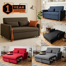 Image of 2 Seater Sofa Bed Linen Pull Out 5 Colours Brown Grey Navy Red Black Sleeper